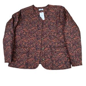 Fall floral quilted collarless jacket Grandmacore cottagecore